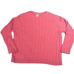 L.L. Bean ICED PINK  Cotton Cable Knit Pullover Crewneck Sweater Women's 2XL